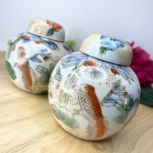 Handcrafted Kutani Ceramic Art Japanese Floral Bird Design Porcelain Ginger Jar